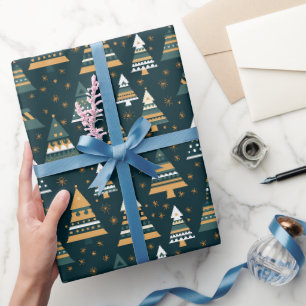 Blau Gelber Weihnachtsbaum Muster Weihnachtsgesche Geschenkpapier