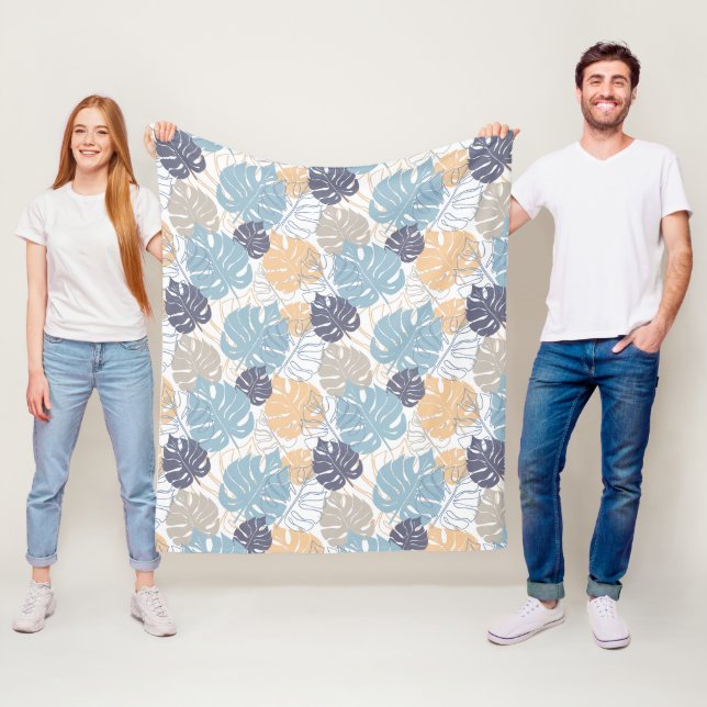 Blau-gelbes Blätter-Muster Fleecedecke (Beispiel)