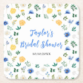 Blau-Gelbes Brautparty Rechteckiger Pappuntersetzer