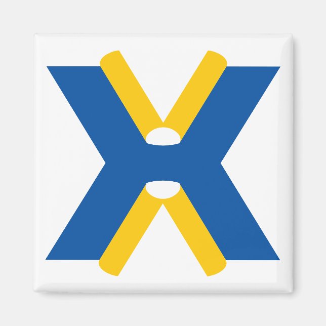 Blau-gelbes Buchstaben-X-Monogramm Magnet (Vorne)
