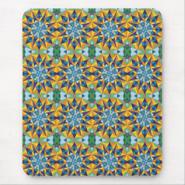 Blau-gelbes fraktales geometrisches Muster Mousepad
