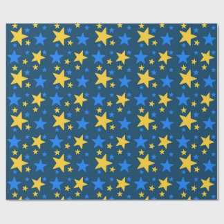 Blau-gelbes Sternmuster-Geschenkverpackungspapier Geschenkpapier