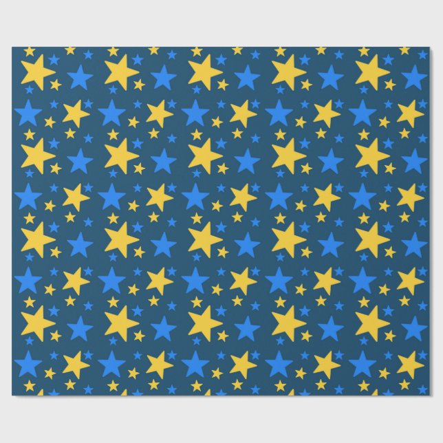 Blau-gelbes Sternmuster-Geschenkverpackungspapier Geschenkpapier (Flach)