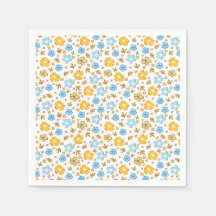 Blau Gelbes Vintage-Blumenpapier