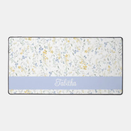 Blau Gelbes Wildblumenmuster Benutzerdefinierter N Schreibtischunterlage