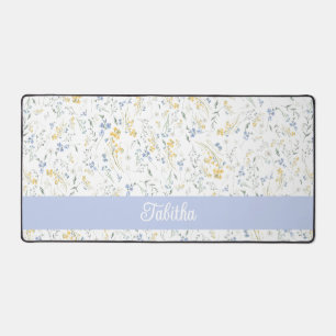 Blau Gelbes Wildblumenmuster Benutzerdefinierter N Schreibtischunterlage