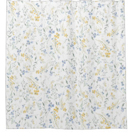 Blau Gelbes Wildblumenmuster Duschvorhang