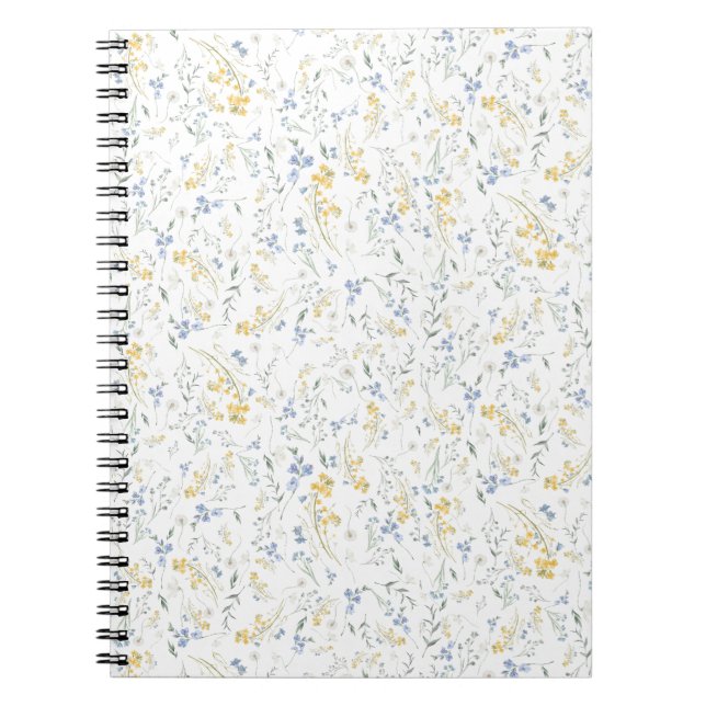 Blau Gelbes Wildblumenmuster Notizblock (Vorderseite)