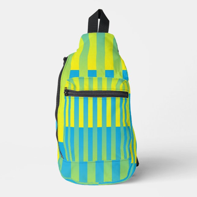 Blau-Gelbgrün gestreiftes Muster Crossbody Bag (Vorderseite)