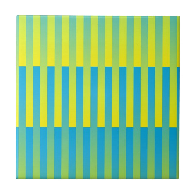 Blau-Gelbgrün gestreiftes Muster Fliese (Vorderseite)