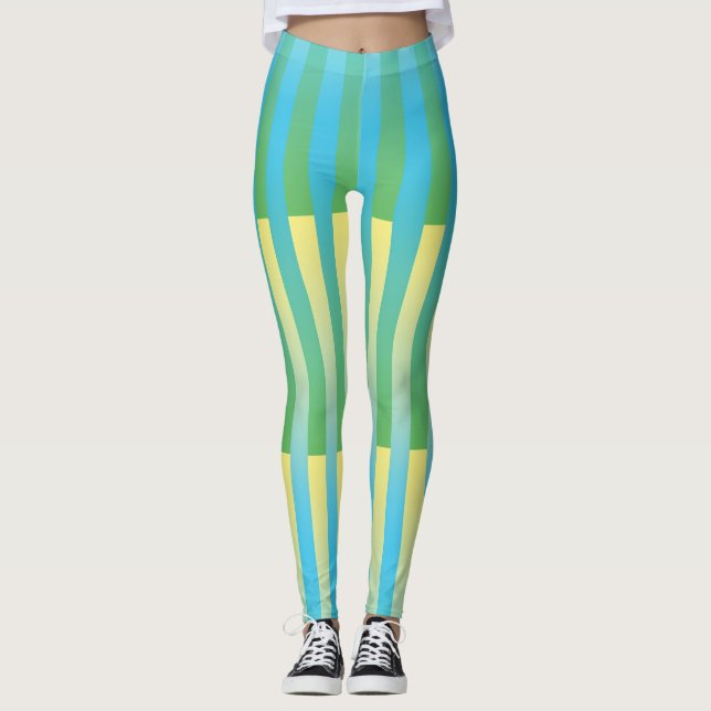 Blau-Gelbgrün gestreiftes Muster Leggings (Vorderseite)