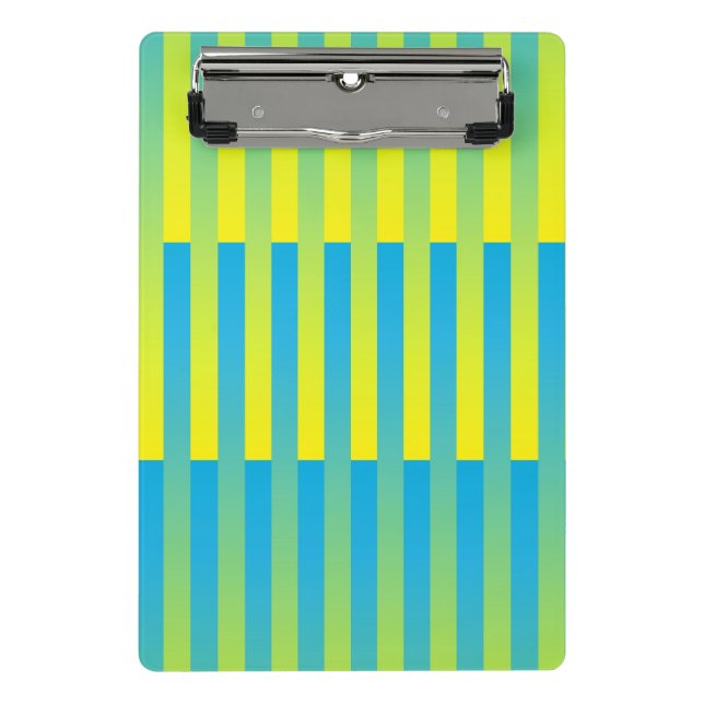 Blau-Gelbgrün gestreiftes Muster Mini Klemmbrett (Vorderseite)