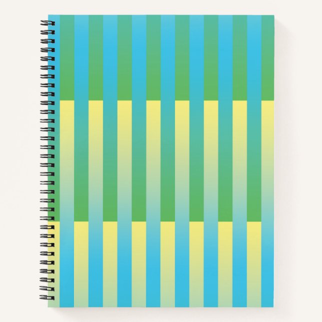 Blau-Gelbgrün gestreiftes Muster Notizbuch (Vorderseite)