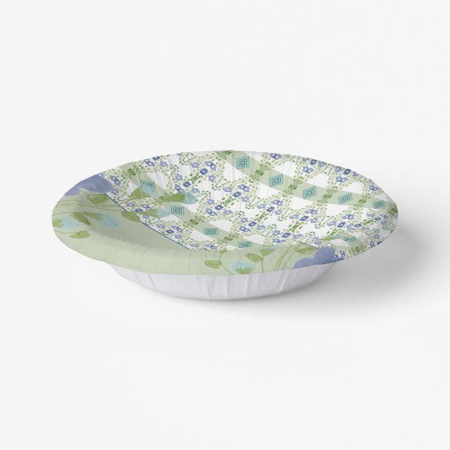 Blau Gemustert Pappteller (Gewinkelt)