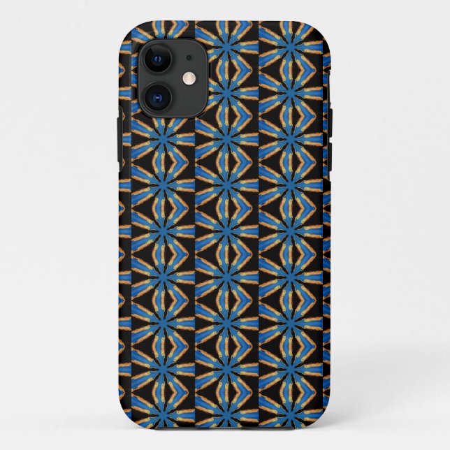 blau geometrisch auf schwarzer Hülle (Rückseite)