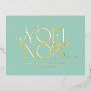 blau geometrisch Noel Schrift elegant modern  Folien Feiertagspostkarte