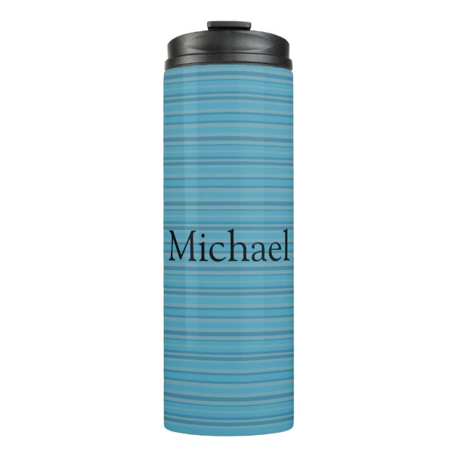 Blau gestreift monochrom thermosbecher (Vorderseite)