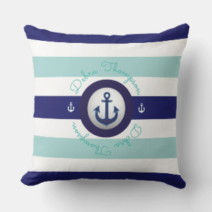 blau gestreift und personalisiert kissen für draußen
