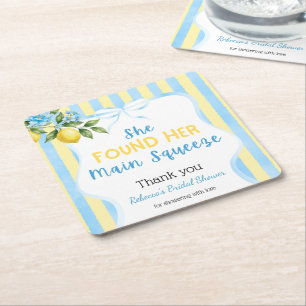 Blau gestreifte Floral Main Squeeze Hochzeitsdusch Rechteckiger Pappuntersetzer