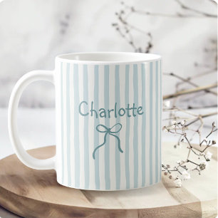 Blau gestreifte Schleife Coquette personalisierter Kaffeetasse
