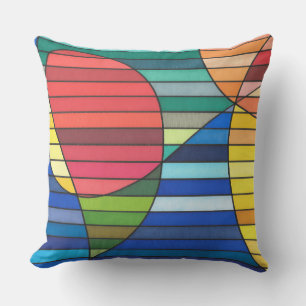 Blau gestreifter Abstract mit roten und gelben For Kissen