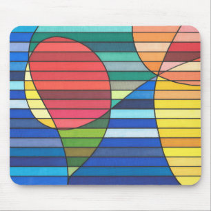 Blau gestreifter abstrakter mit roten und gelben F Mousepad