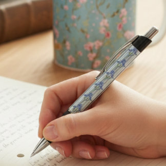 Blau gestreiftes Blumenarchiv personalisiert Kugelschreiber