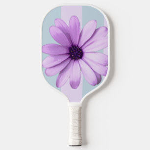 blau-gestreiftes Gänseblümchenmuster mit Lila Pickleball Schläger