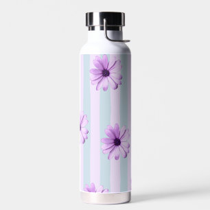 blau-gestreiftes Gänseblümchenmuster mit lila Trinkflasche