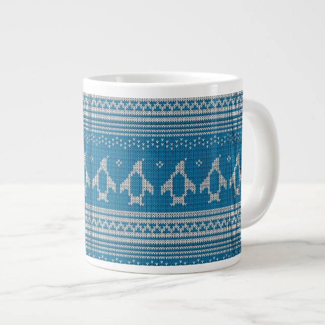 Blau gestrickter Hintergrund Jumbo-Tasse (Vorderseite Rechts)