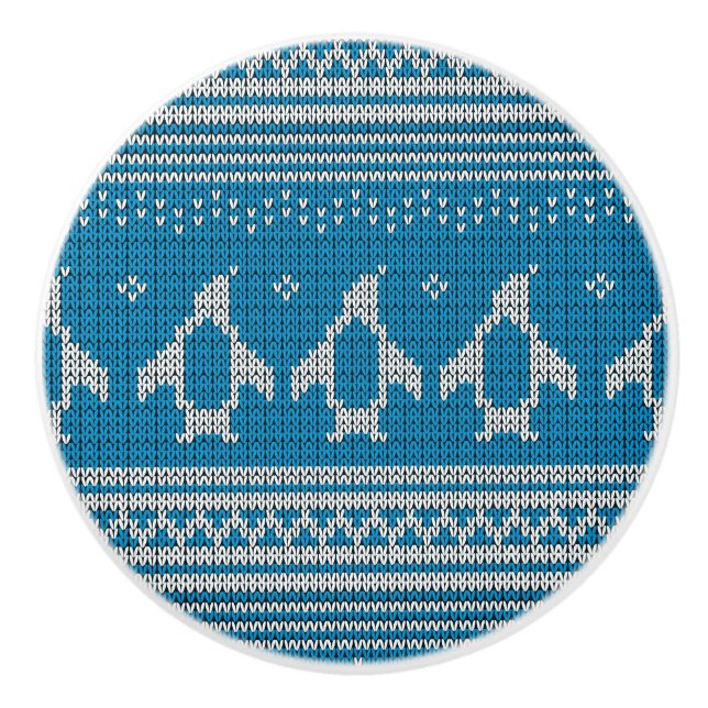 Blau gestrickter Hintergrund Keramikknauf (Vorderseite)
