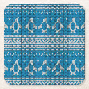 Blau gestrickter Hintergrund Rechteckiger Pappuntersetzer