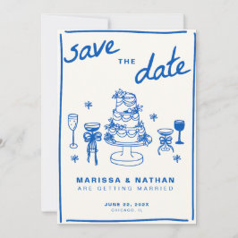 Blau Gezeichnet zusammen Hochzeit mit Foto Save The Date