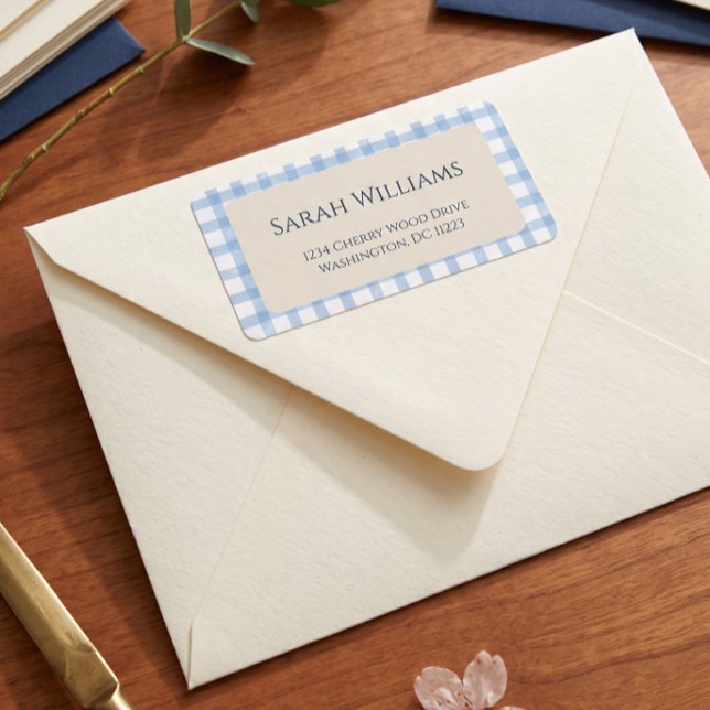 Blau Gingham  Adressaufkleber (Von Creator hochgeladen)