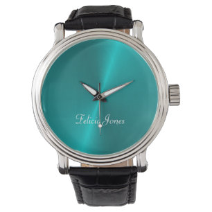 Blau glänzende Imitate Metal-Monogramm Armbanduhr