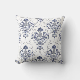 Blau Glitzer Damask Reversible Throw Kissen