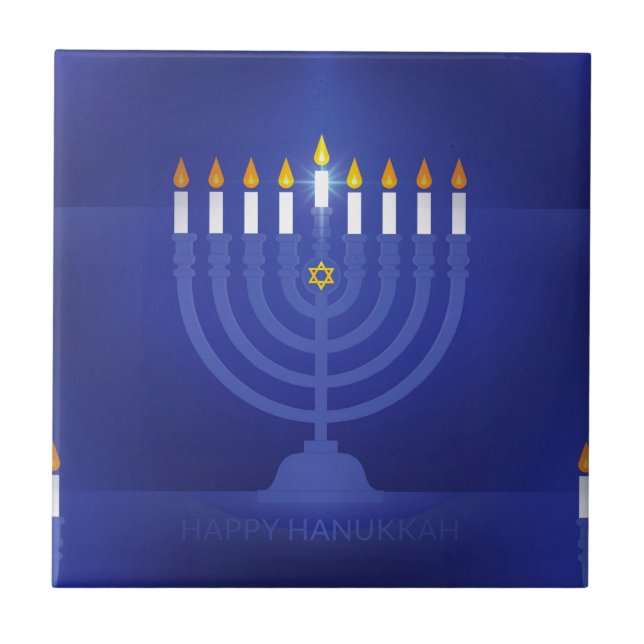 Blau glücklich hanukkah fliese (Vorderseite)