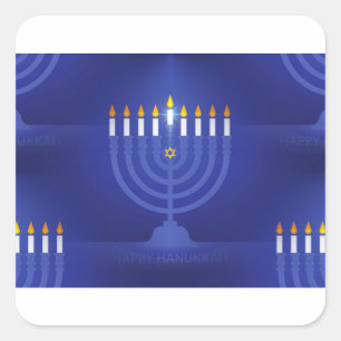 Blau glücklich hanukkah quadratischer aufkleber