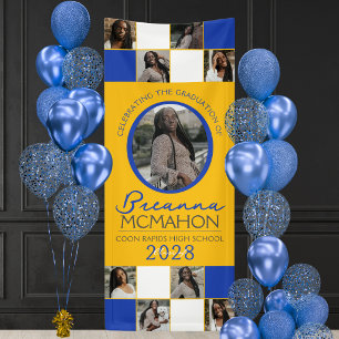 Blau & Gold 9 Foto-Collage Abschluss Vinyl Banner
