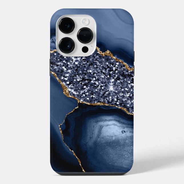 BLAU-GOLD-ACHAT-MUSTER iPhone HÜLLE (Rückseite)