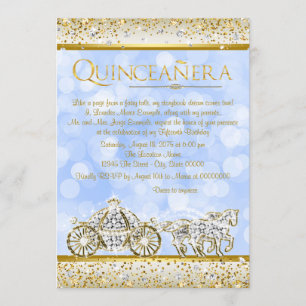 Blau Gold Aschenputtel Prinzessin Quinceanera Einladung