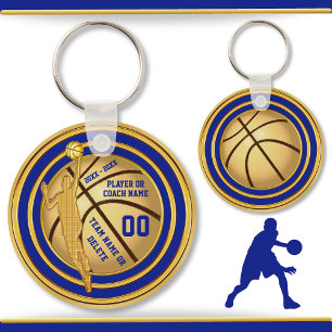 Blau, Gold (Blau ändern) Basketball-Gastgeschenke Schlüsselanhänger