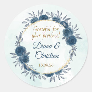 Blau Gold Florale Hochzeit Aufkleber Eleganter Kre