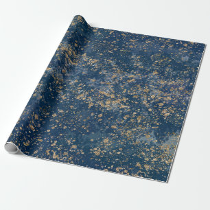 Blau & Gold gesprenkelter Glam Modern Geschenkpapier