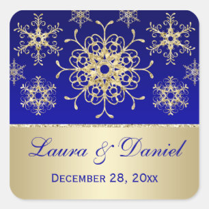 Blau, Gold Glitzer schauen Snowflake Hochzeitstick Quadratischer Aufkleber