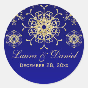 Blau, Gold Glitzer schauen Snowflake Hochzeitstick Runder Aufkleber