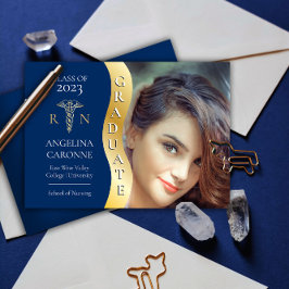 Blau | Gold Graduate Wave Caduceus RN Nursing Grad Ankündigung