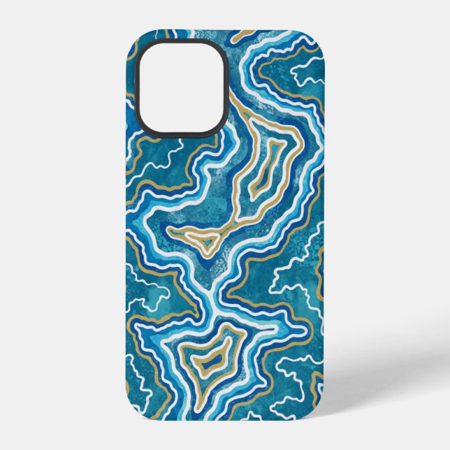 Blau Gold Grafik Achat iPhone Hülle (Rückseite)