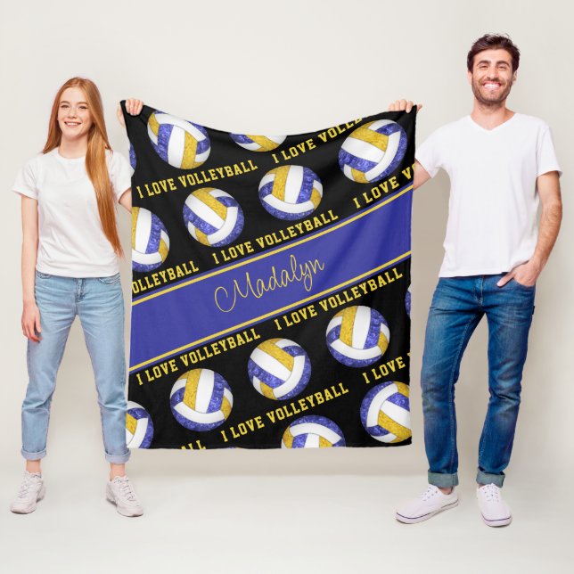 Blau Gold I Liebe Volleyball gürrisch personalisie Fleecedecke (Beispiel)