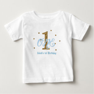 Blau & Gold Jungen ONE 1. Geburtstagsfeier Benutze Baby T-shirt